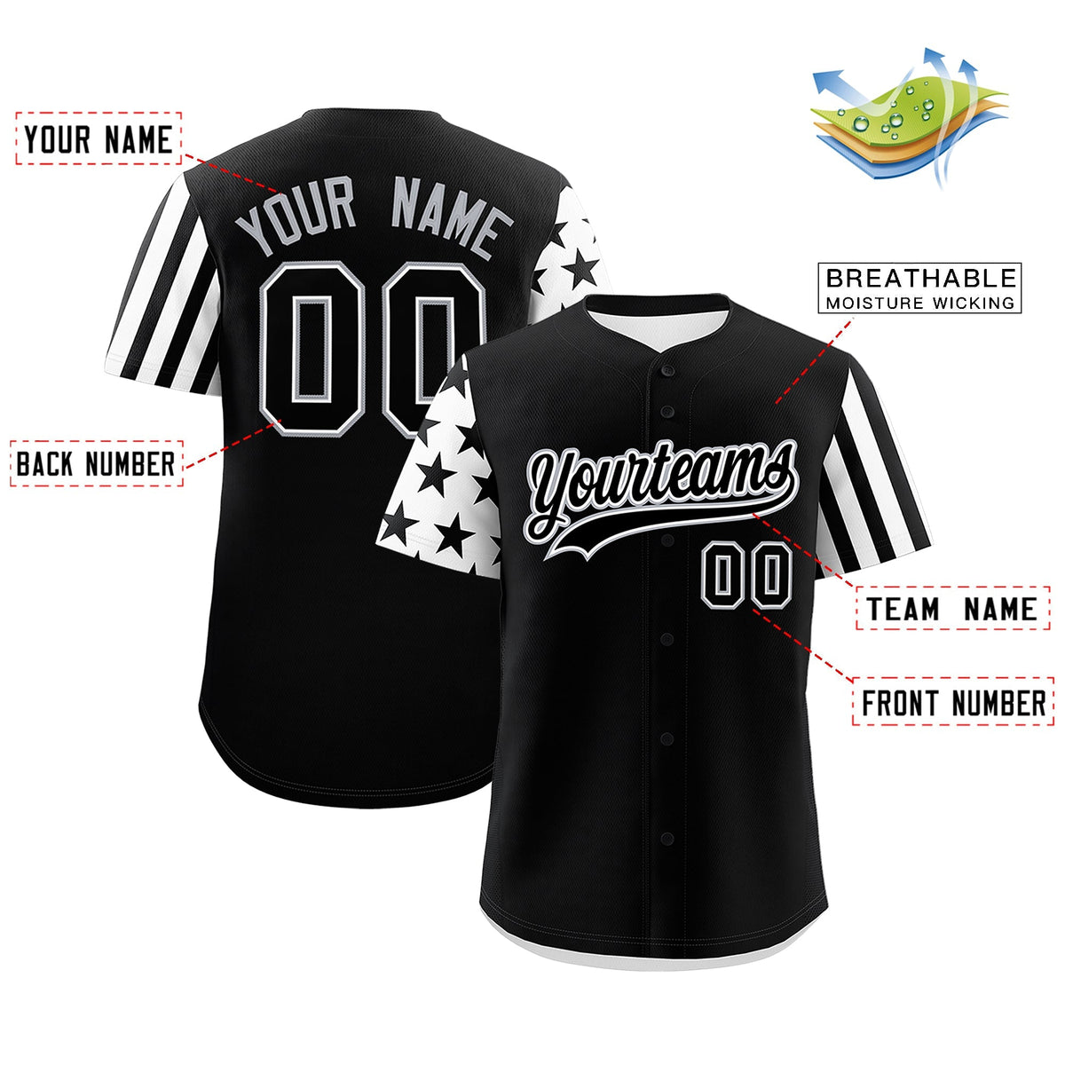 Custom Black White American Flag Raglan Sleeves Baseball Jersey| KXKSHOP