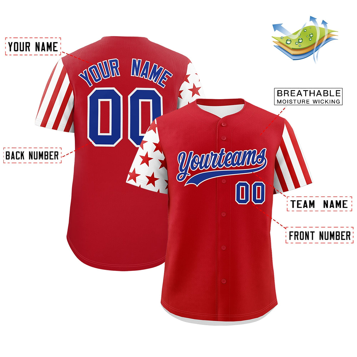 Custom Red White American Flag Raglan Sleeves Baseball Jersey| KXKSHOP