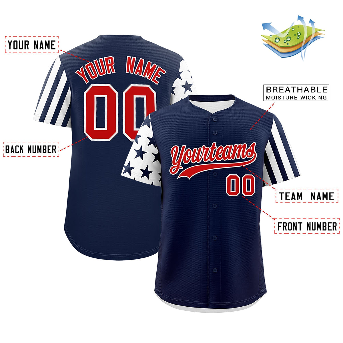 Custom Navy White American Flag Raglan Sleeves Baseball Jersey| KXKSHOP