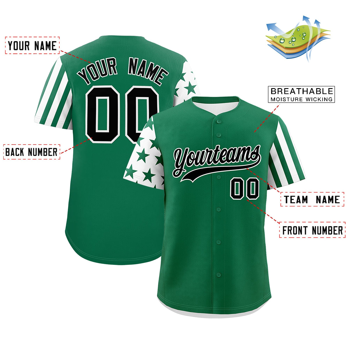 Custom Kelly Green White American Flag Raglan Sleeves Baseball Jersey| KXKSHOP