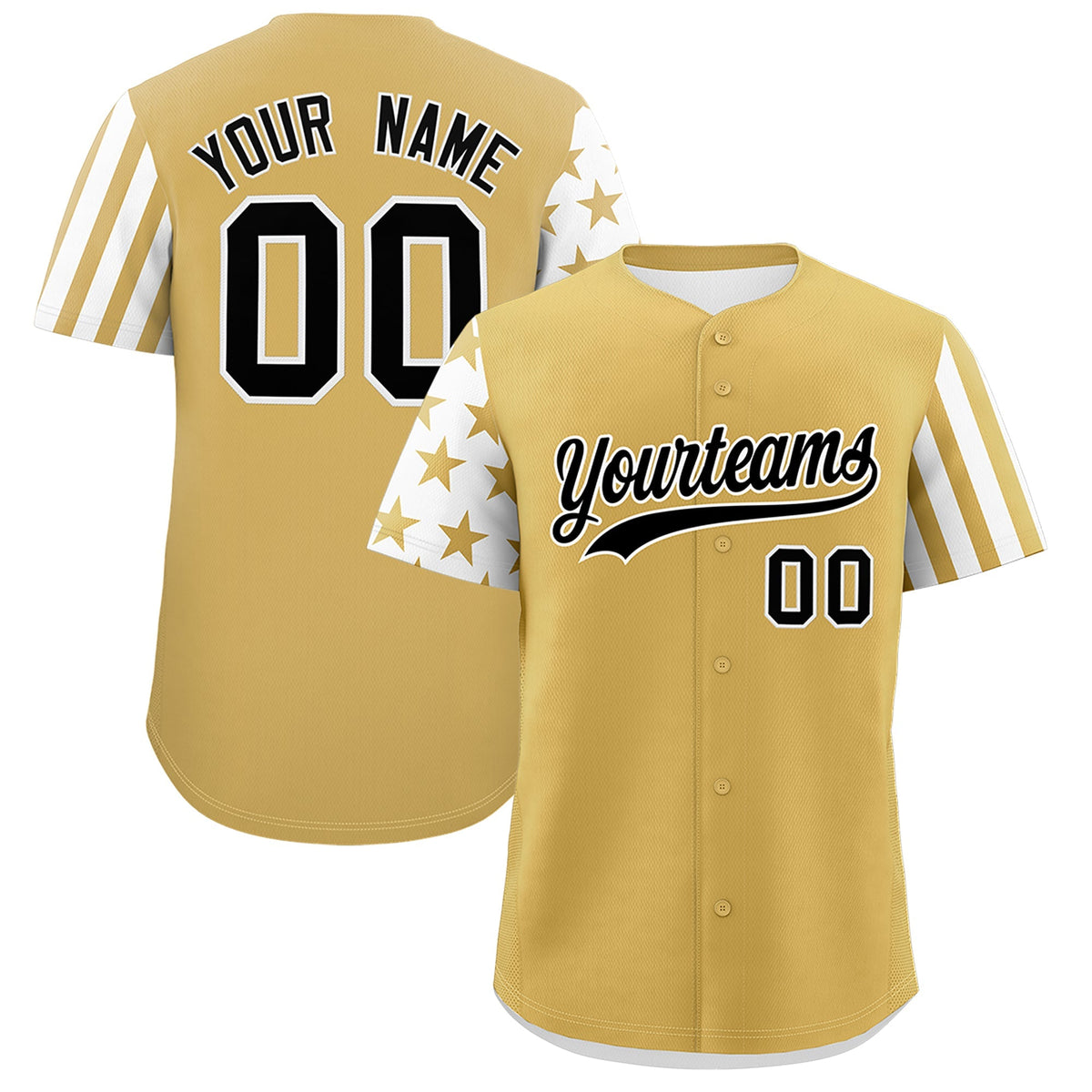 Custom Old Gold White American Flag Raglan Sleeves Baseball Jersey| KXKSHOP
