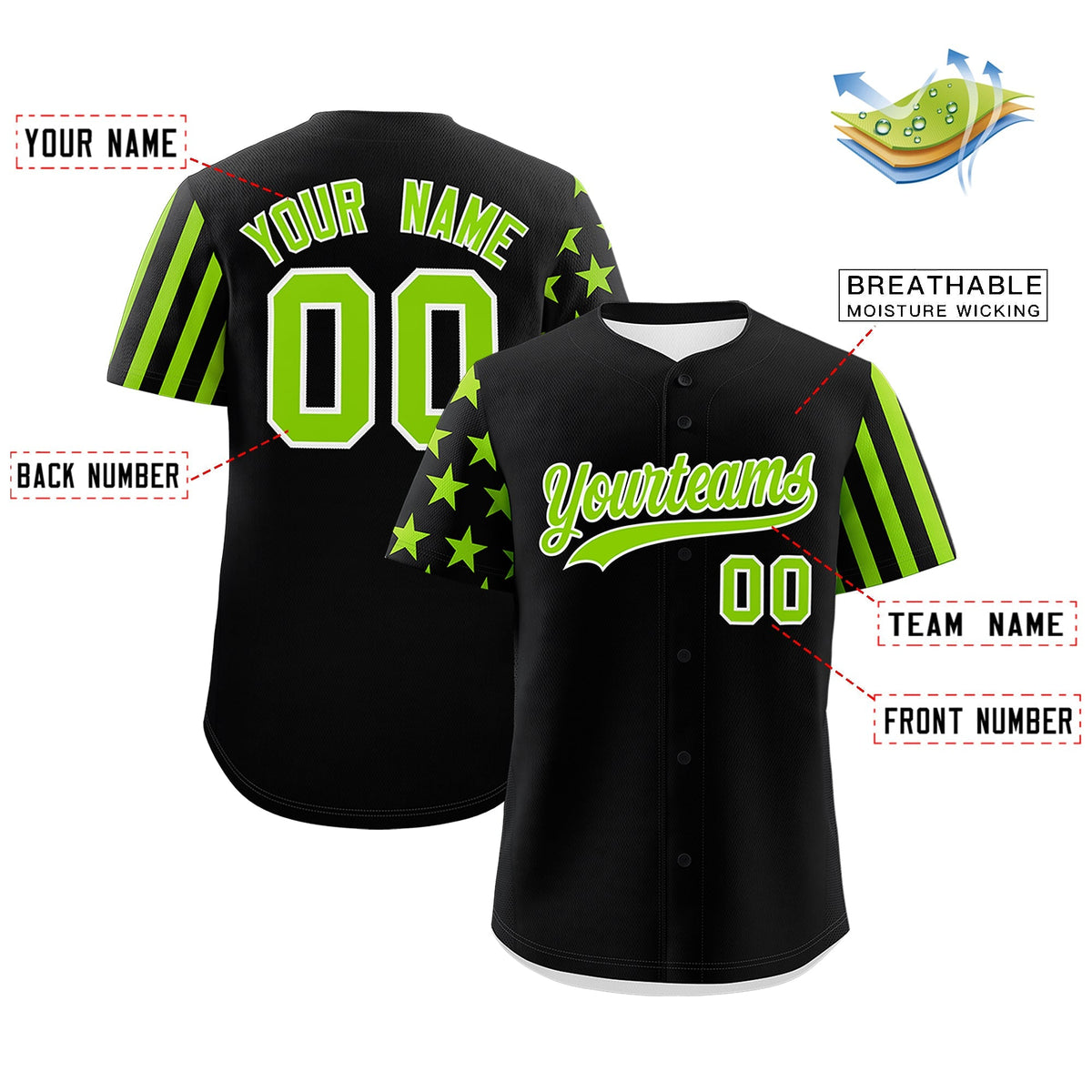 Custom Black Neon Green American Flag Raglan Sleeves Baseball Jersey| KXKSHOP