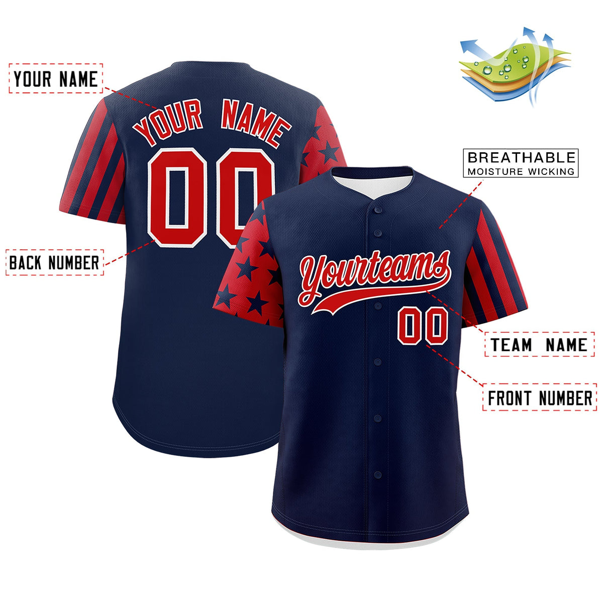 Custom Navy Red American Flag Raglan Sleeves Baseball Jersey| KXKSHOP