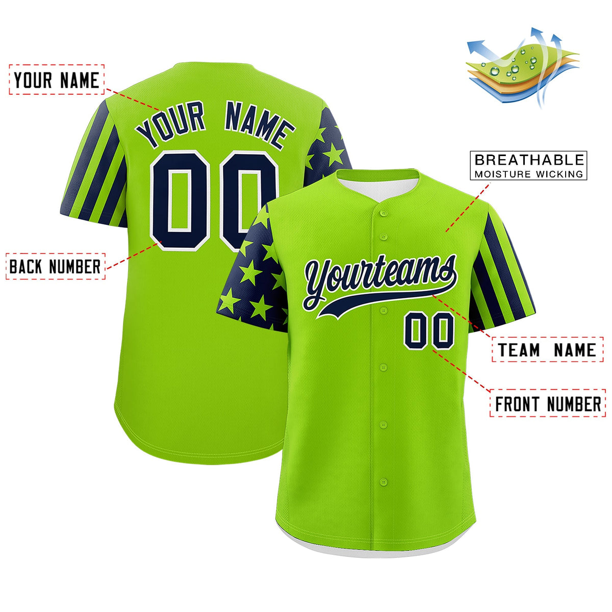 Custom Neon Green Navy Black American Flag Raglan Sleeves Baseball Jersey| KXKSHOP