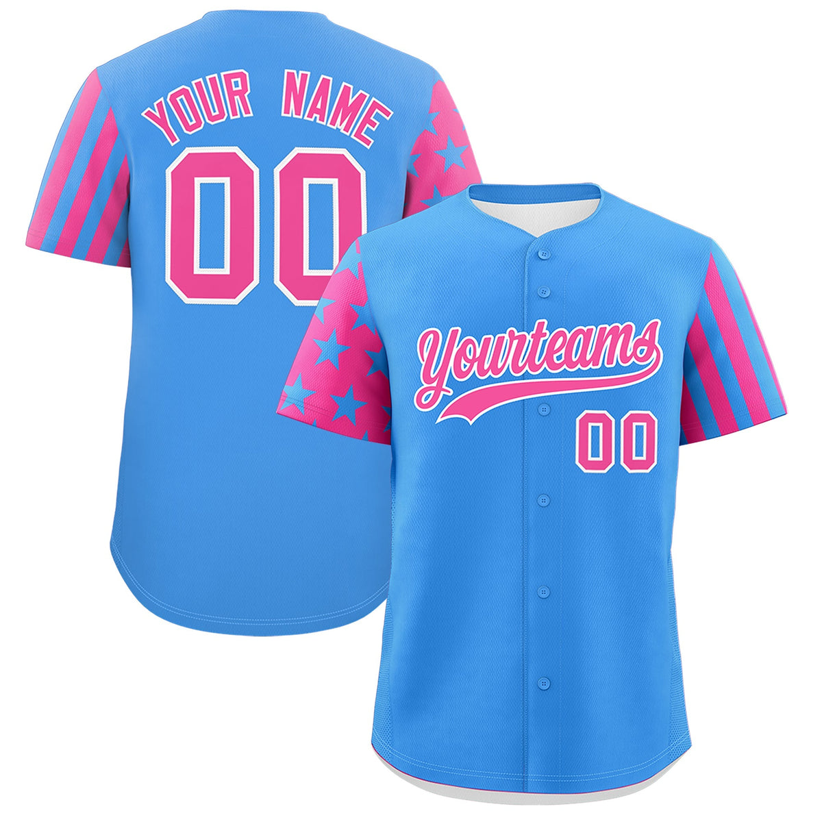 Custom Powder Blue Pink American Flag Raglan Sleeves Baseball Jersey| KXKSHOP