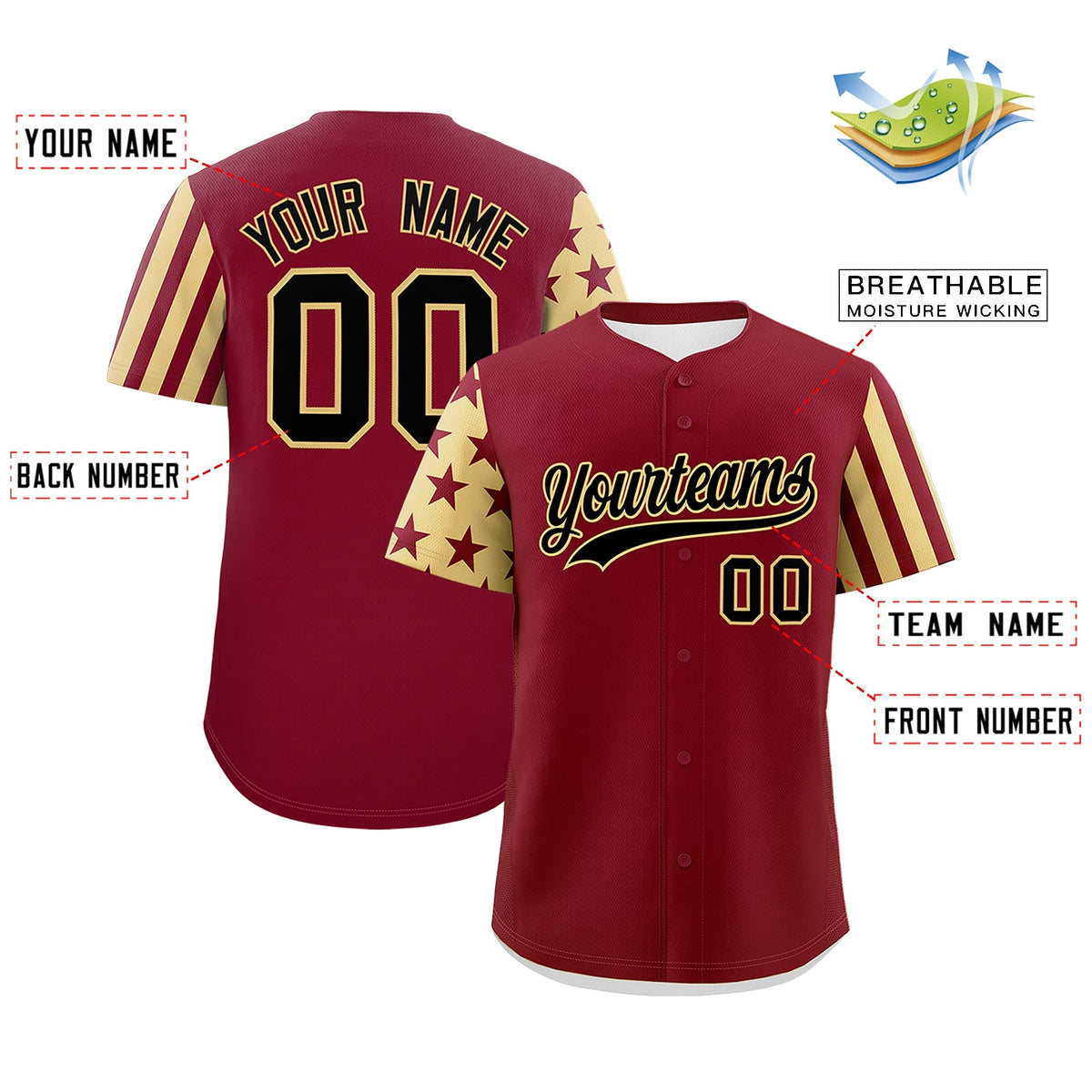 Custom Crimson Khaki American Flag Raglan Sleeves Baseball Jersey| KXKSHOP