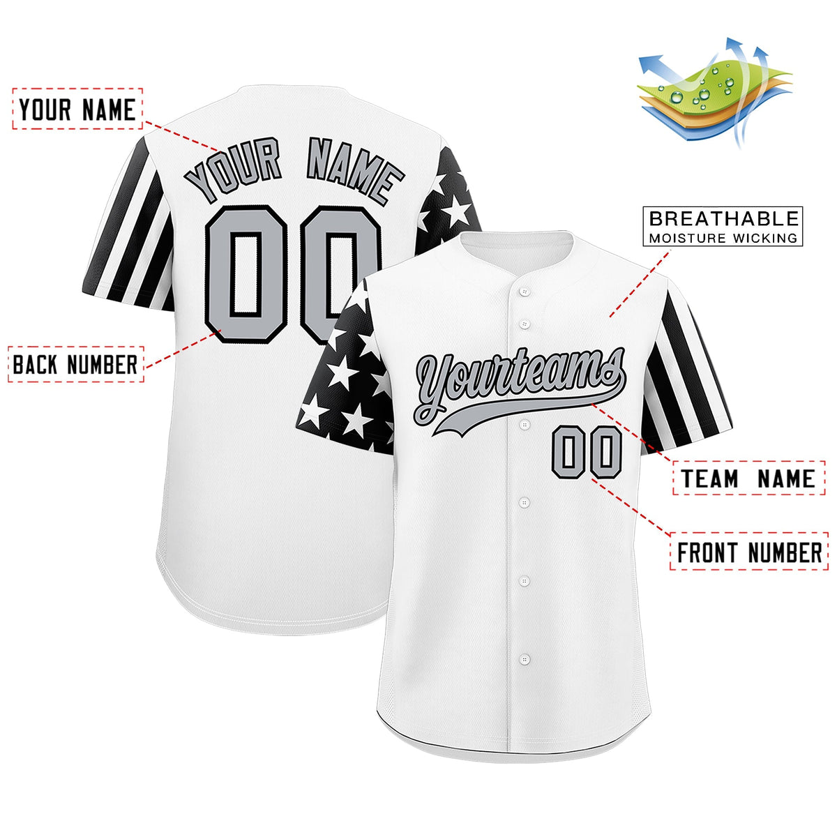 Custom White Black American Flag Raglan Sleeves Baseball Jersey| KXKSHOP