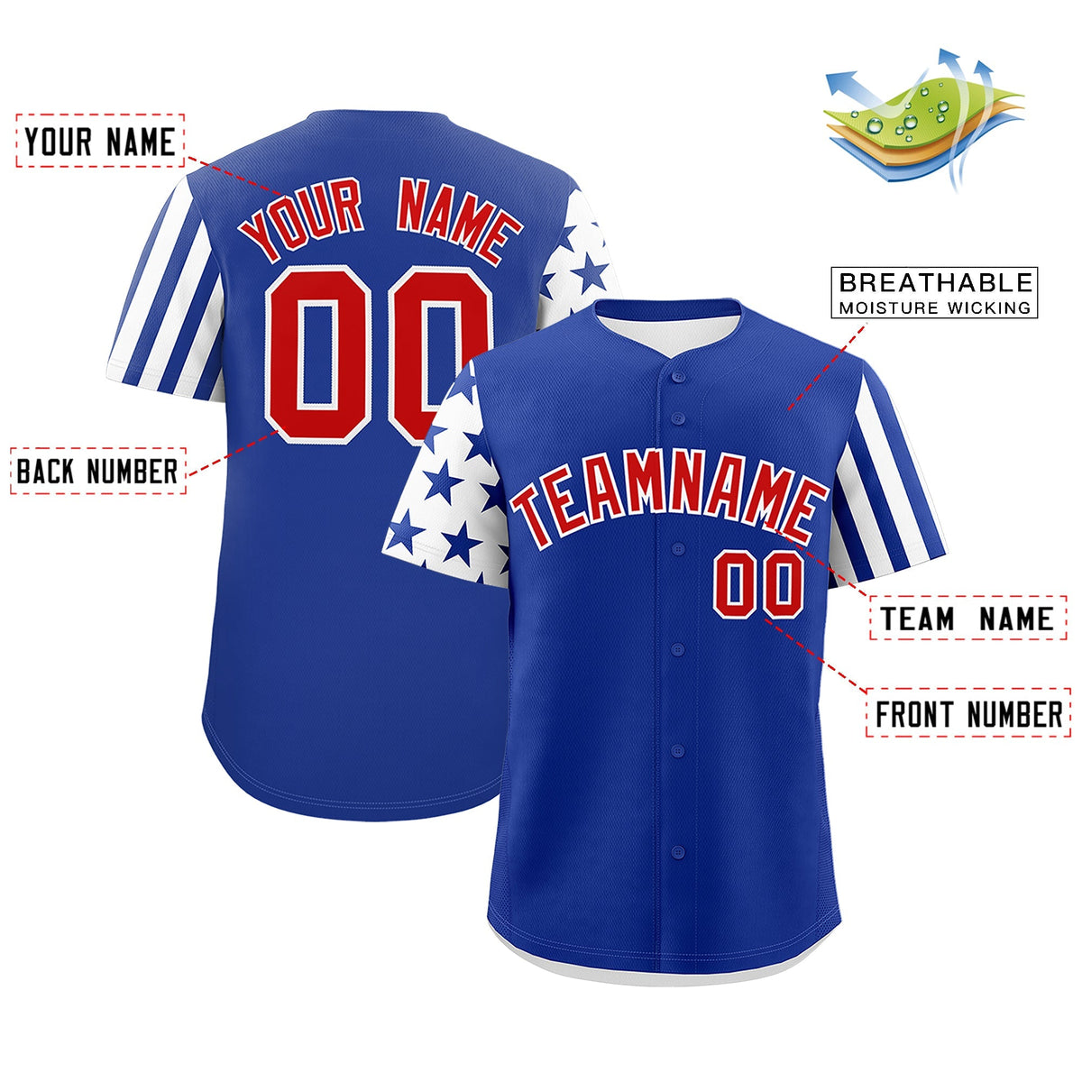 Custom Royal Blue White American Flag Raglan Sleeves Baseball Jersey| KXKSHOP