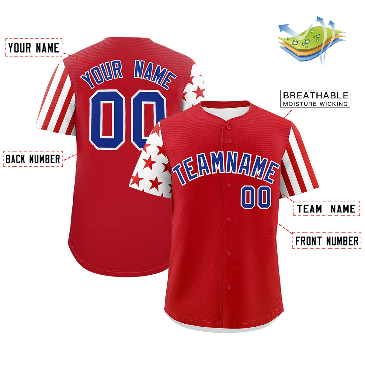 Custom Red White American Flag Raglan Sleeves Baseball Jersey| KXKSHOP