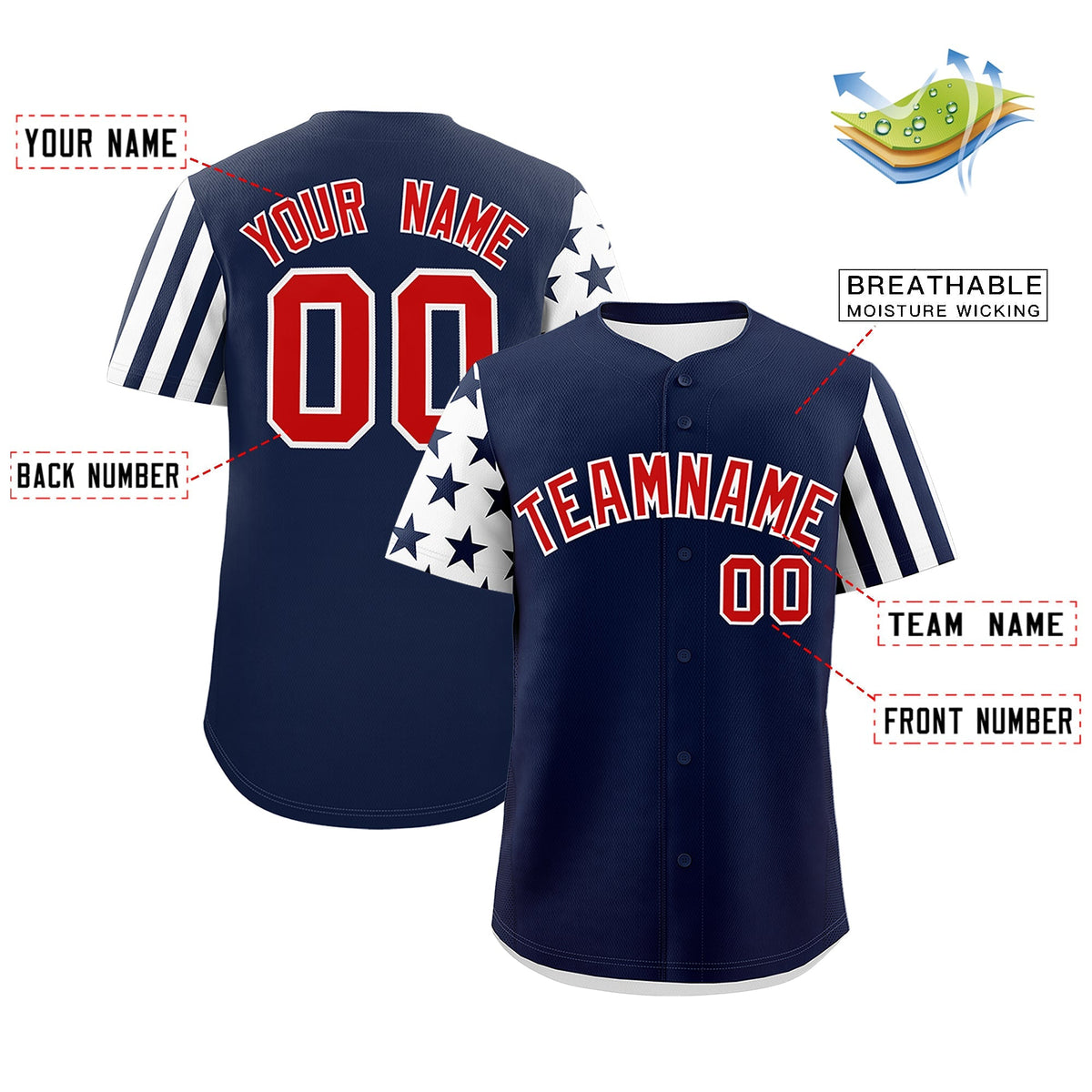 Custom Navy White American Flag Raglan Sleeves Baseball Jersey| KXKSHOP