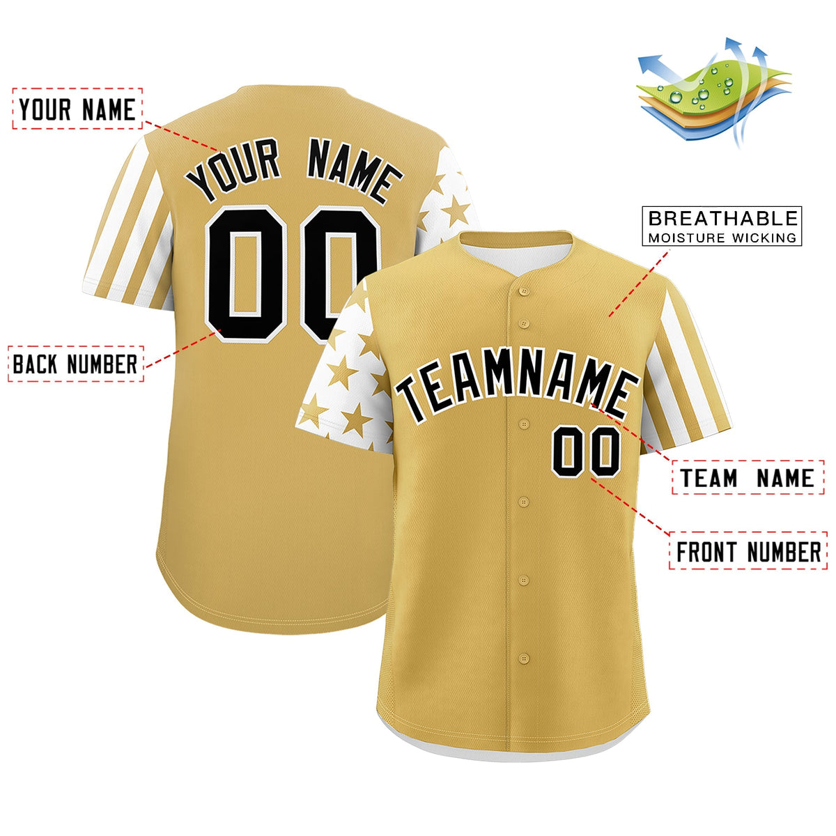 Custom Old Gold White American Flag Raglan Sleeves Baseball Jersey| KXKSHOP