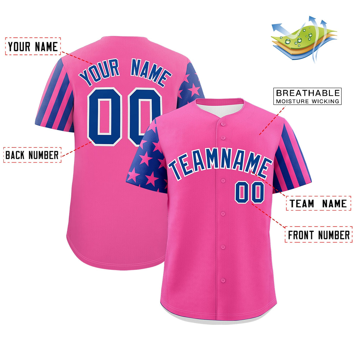 Custom Pink Royal Blue American Flag Raglan Sleeves Baseball Jersey| KXKSHOP