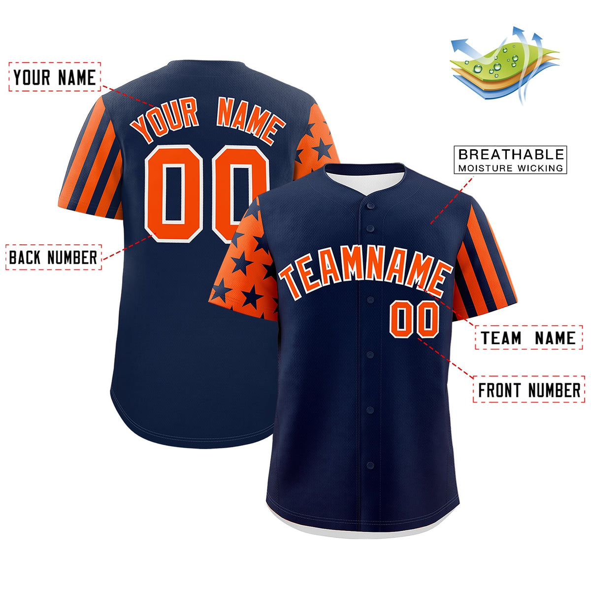 Custom Navy Orange American Flag Raglan Sleeves Baseball Jersey| KXKSHOP
