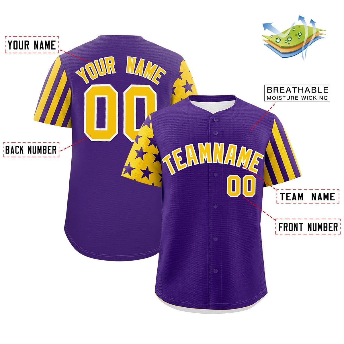 Custom Purple Gold American Flag Raglan Sleeves Baseball Jersey| KXKSHOP