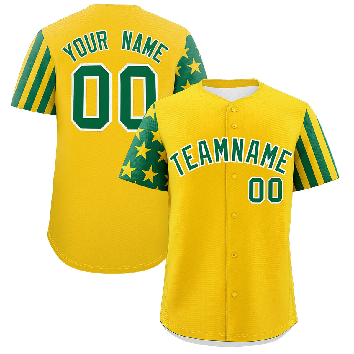 Custom Gold Kelly Green American Flag Raglan Sleeves Baseball Jersey| KXKSHOP