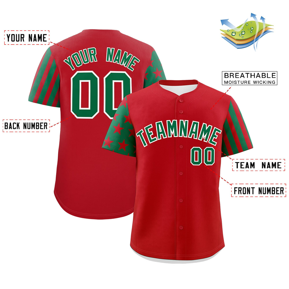 Custom Red Kelly Green American Flag Raglan Sleeves Baseball Jersey| KXKSHOP