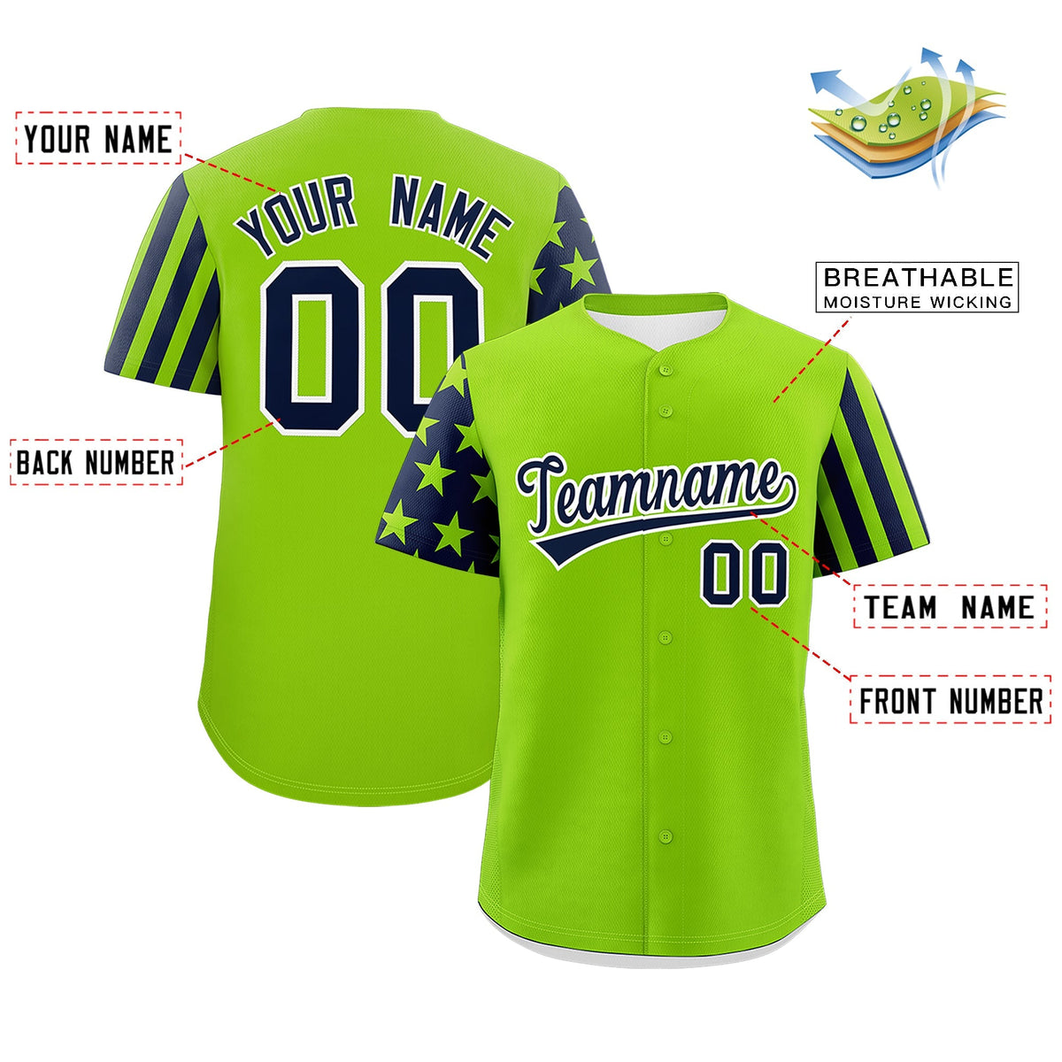 Custom Neon Green Navy American Flag Raglan Sleeves Baseball Jersey| KXKSHOP