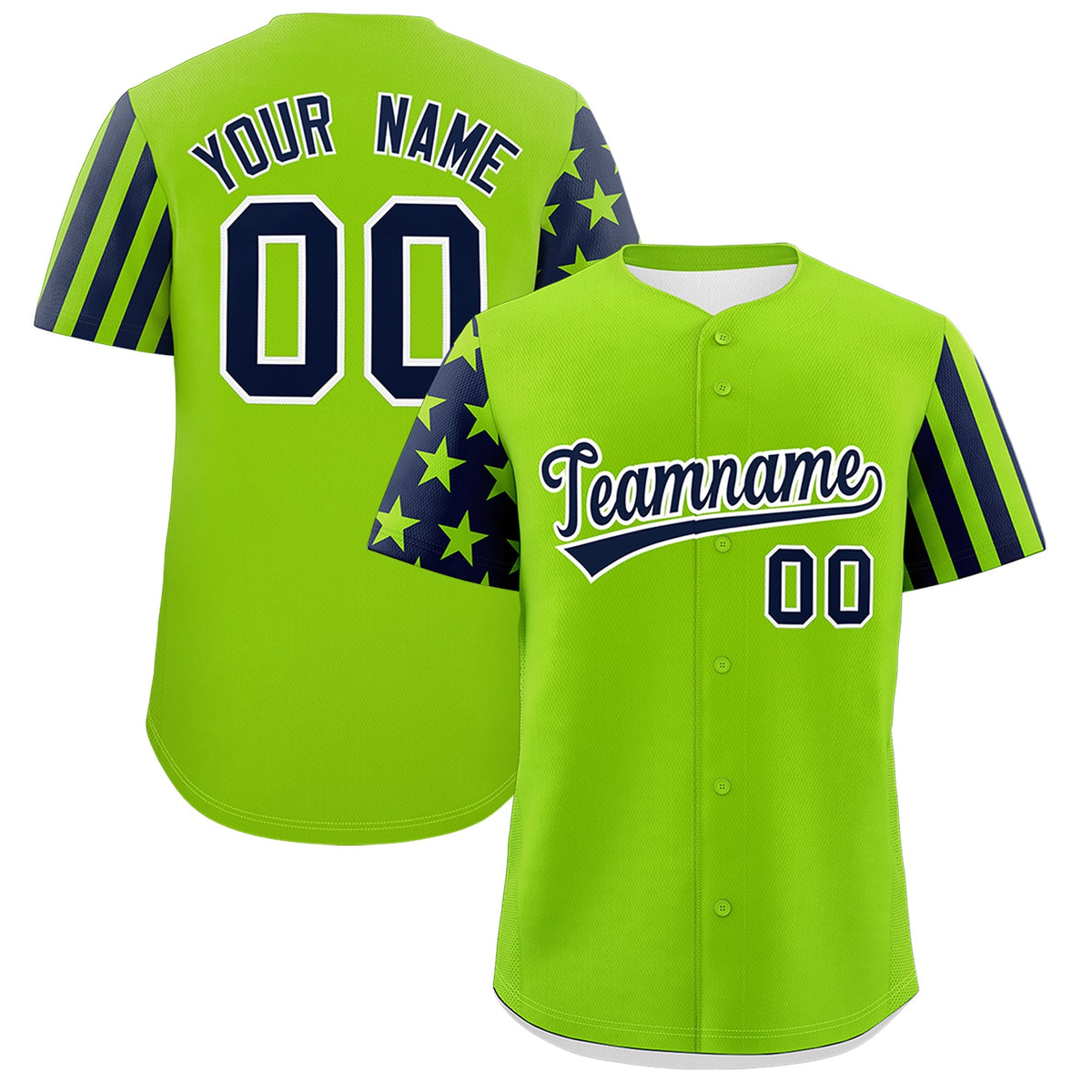 Custom Neon Green Navy American Flag Raglan Sleeves Baseball Jersey| KXKSHOP