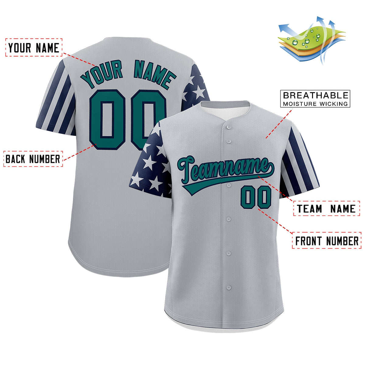 Custom Gray Navy American Flag Raglan Sleeves Baseball Jersey| KXKSHOP
