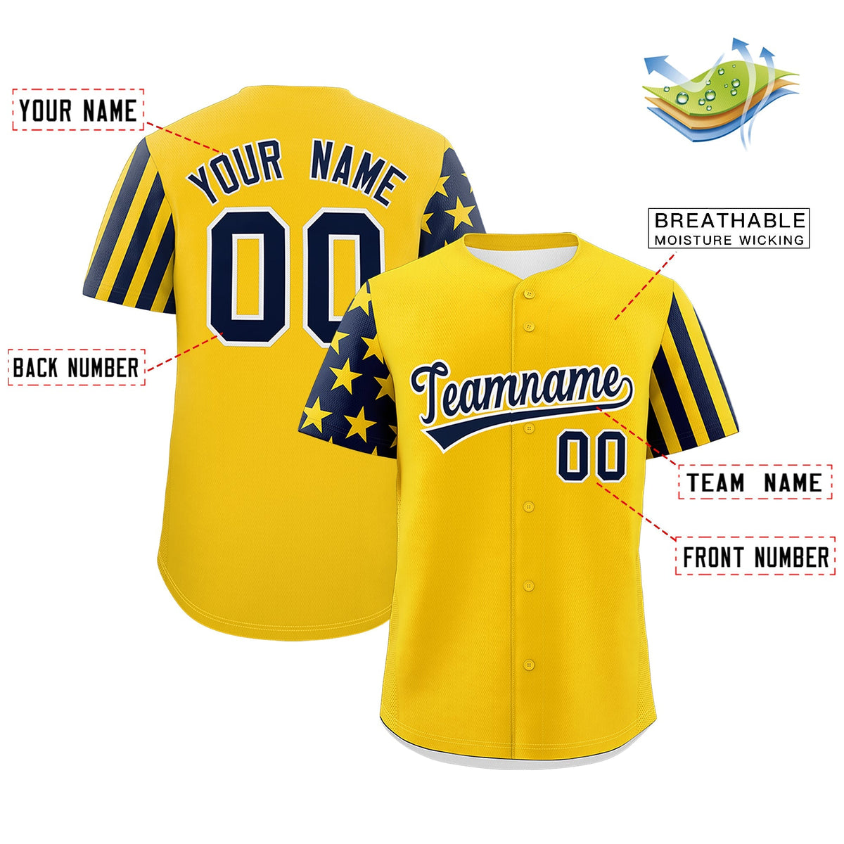 Custom Gold Navy Black American Flag Raglan Sleeves Baseball Jersey| KXKSHOP