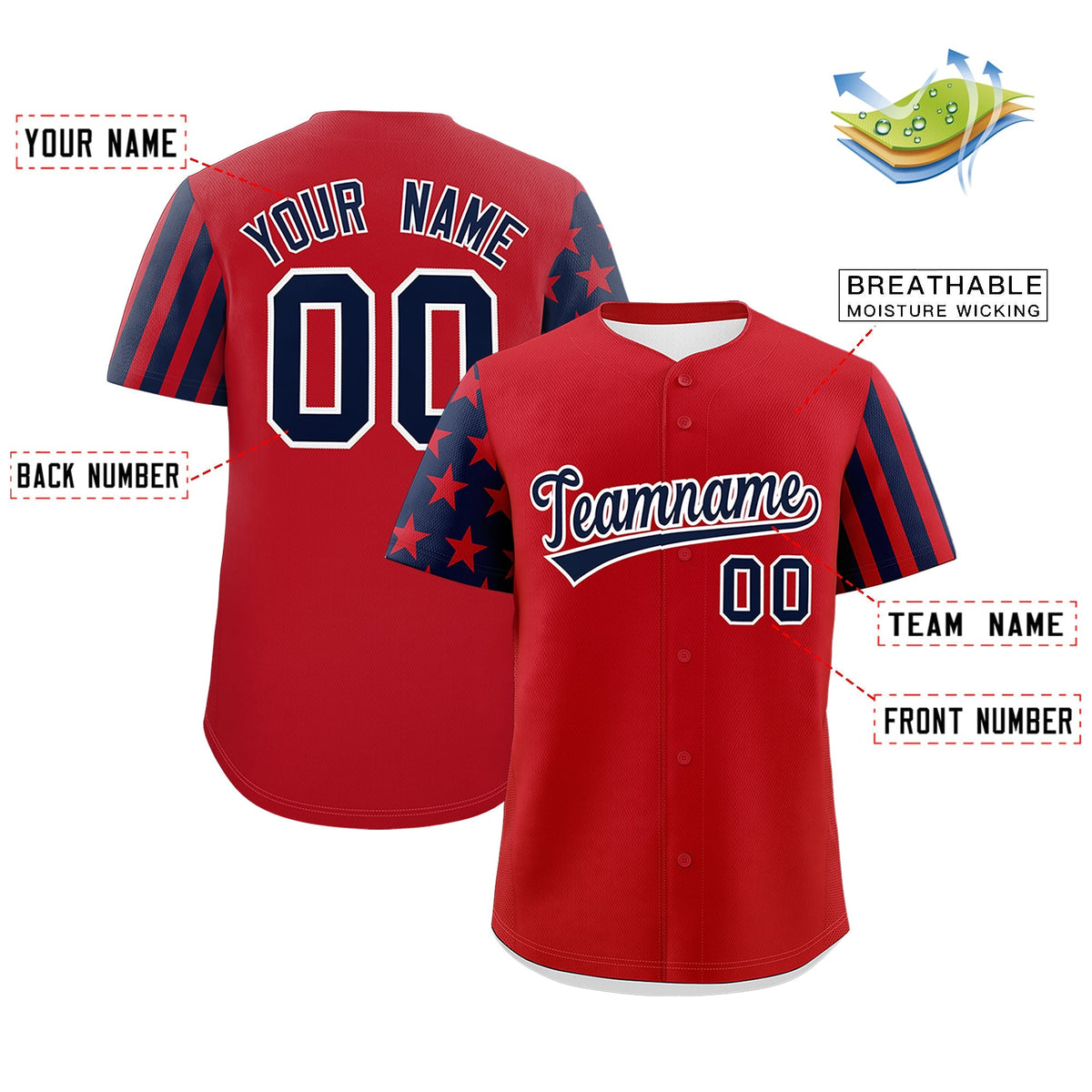 Custom Red Navy American Flag Raglan Sleeves Baseball Jersey| KXKSHOP