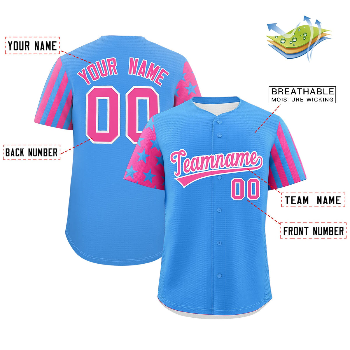 Custom Powder Blue Pink American Flag Raglan Sleeves Baseball Jersey| KXKSHOP