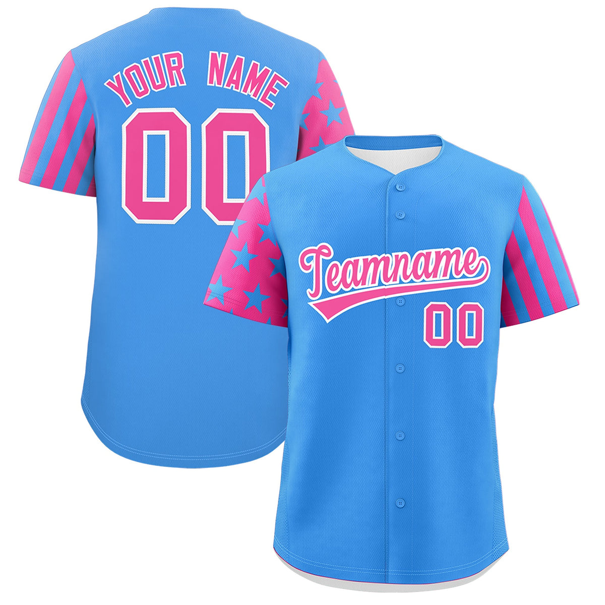 Custom Powder Blue Pink American Flag Raglan Sleeves Baseball Jersey| KXKSHOP