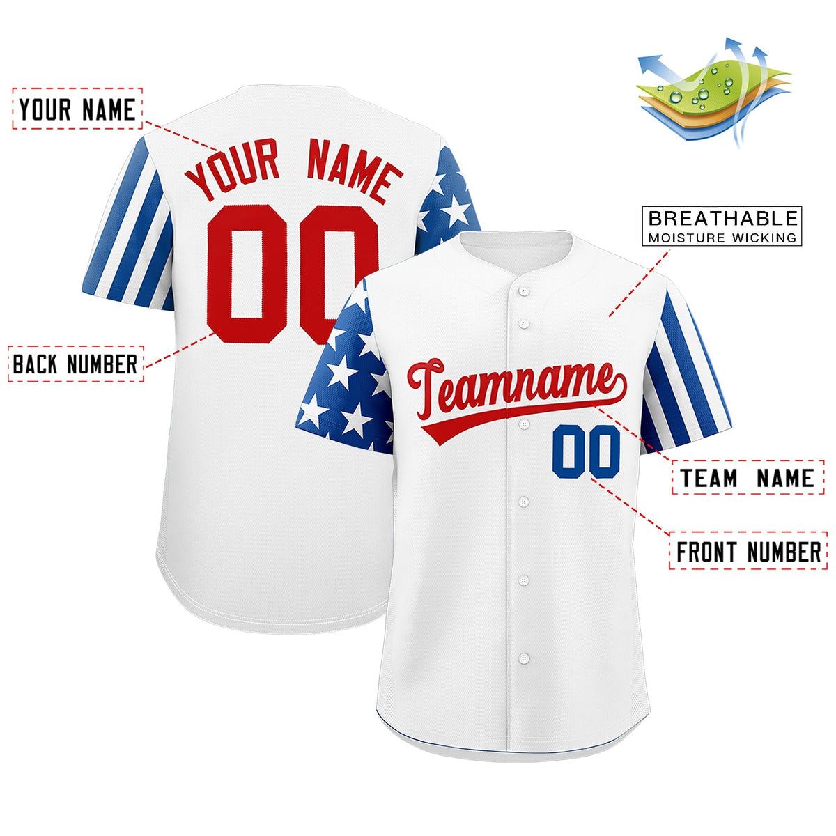 Custom White Royal Blue Red American Flag Raglan Sleeves Baseball Jersey| KXKSHOP