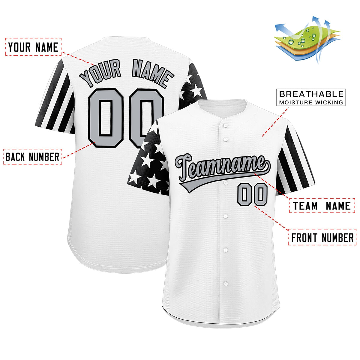 Custom White Black American Flag Raglan Sleeves Baseball Jersey| KXKSHOP