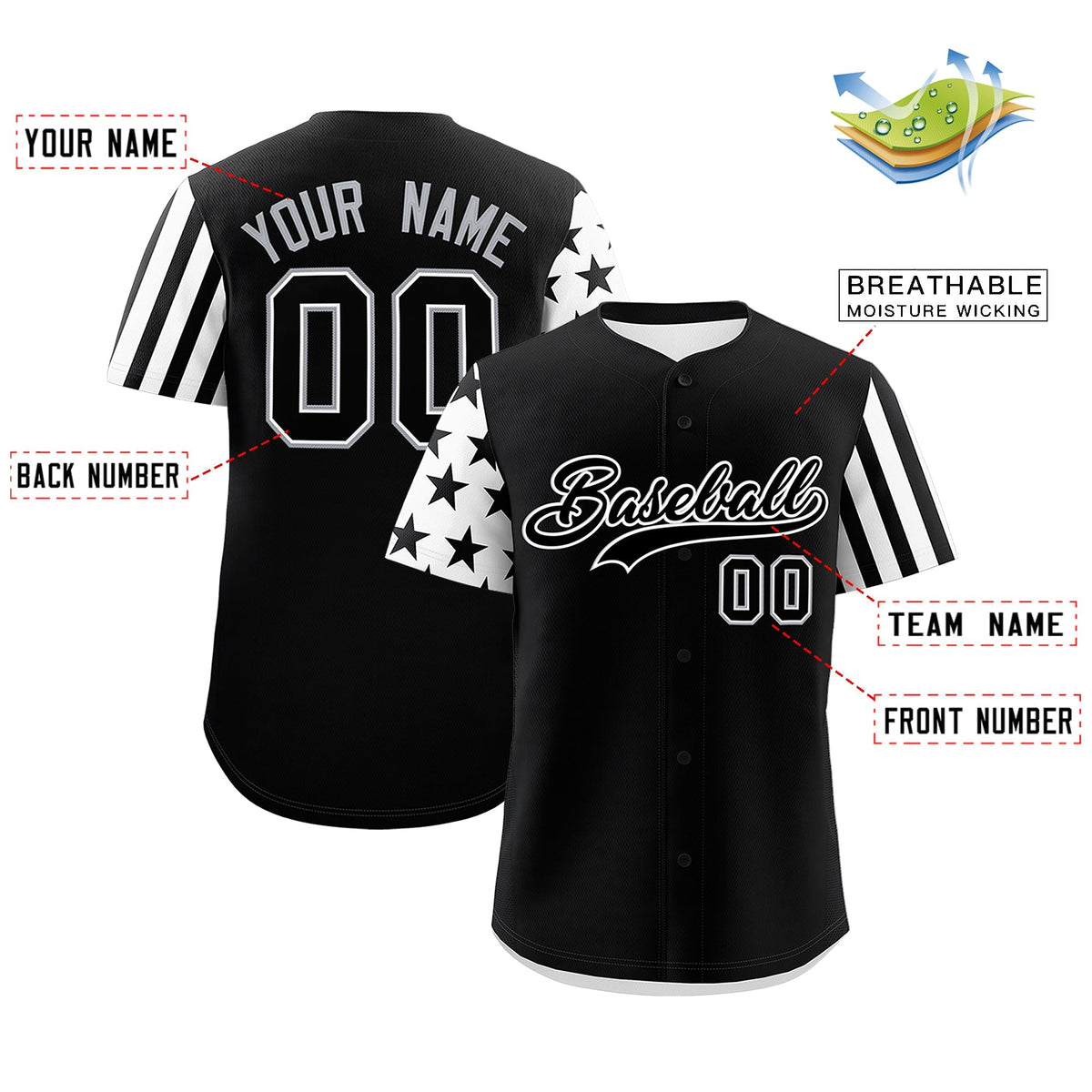 Custom Black White American Flag Raglan Sleeves Baseball Jersey| KXKSHOP