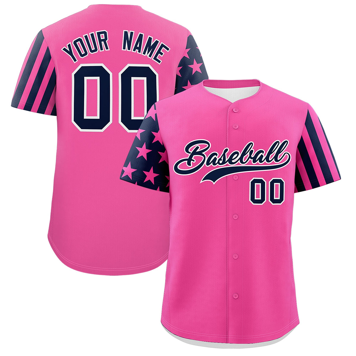 Custom Pink Navy Black American Flag Raglan Sleeves Baseball Jersey| KXKSHOP
