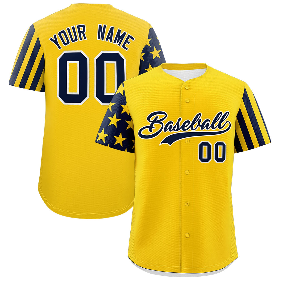 Custom Gold Navy Blacl American Flag Raglan Sleeves Baseball Jersey| KXKSHOP