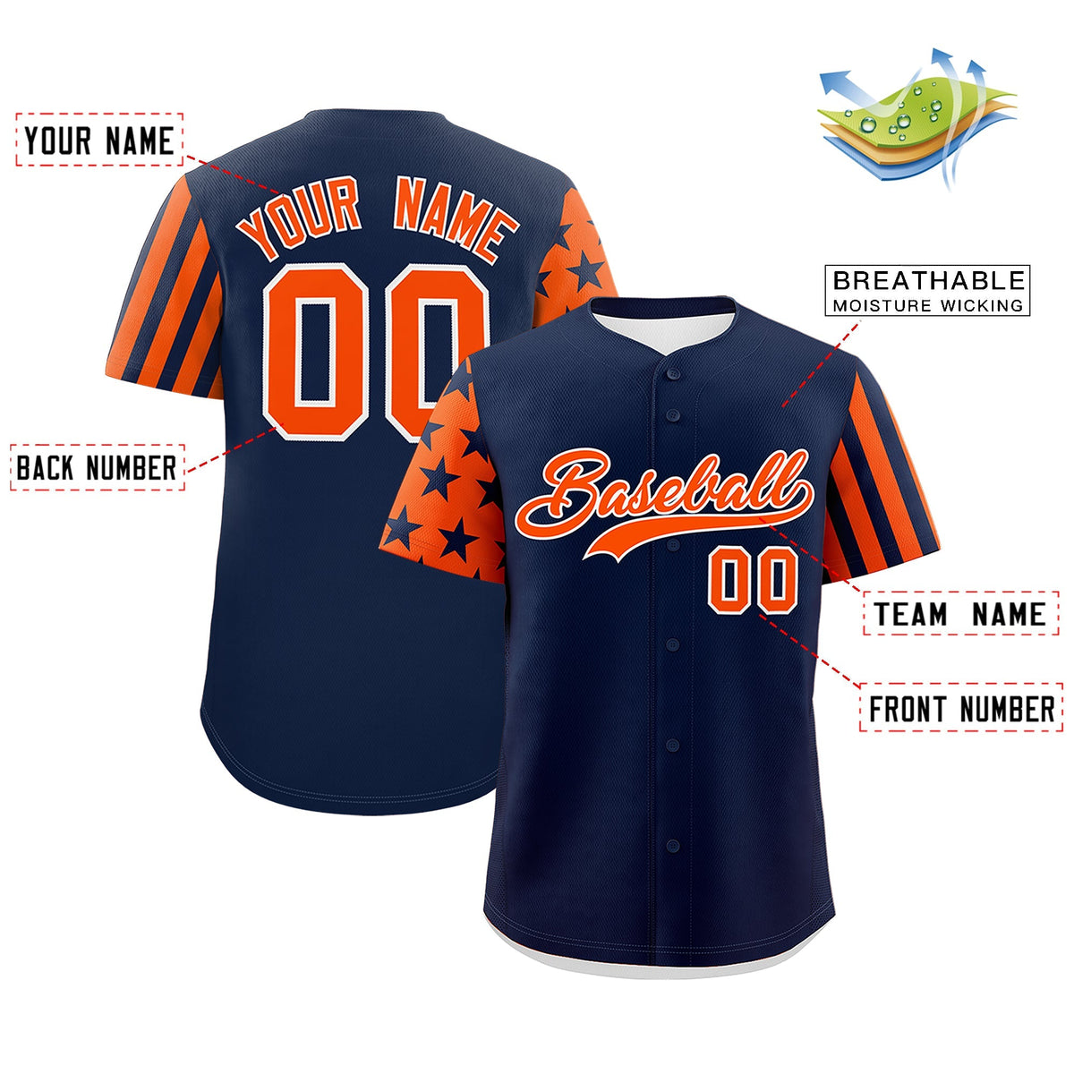 Custom Navy Orange American Flag Raglan Sleeves Baseball Jersey| KXKSHOP
