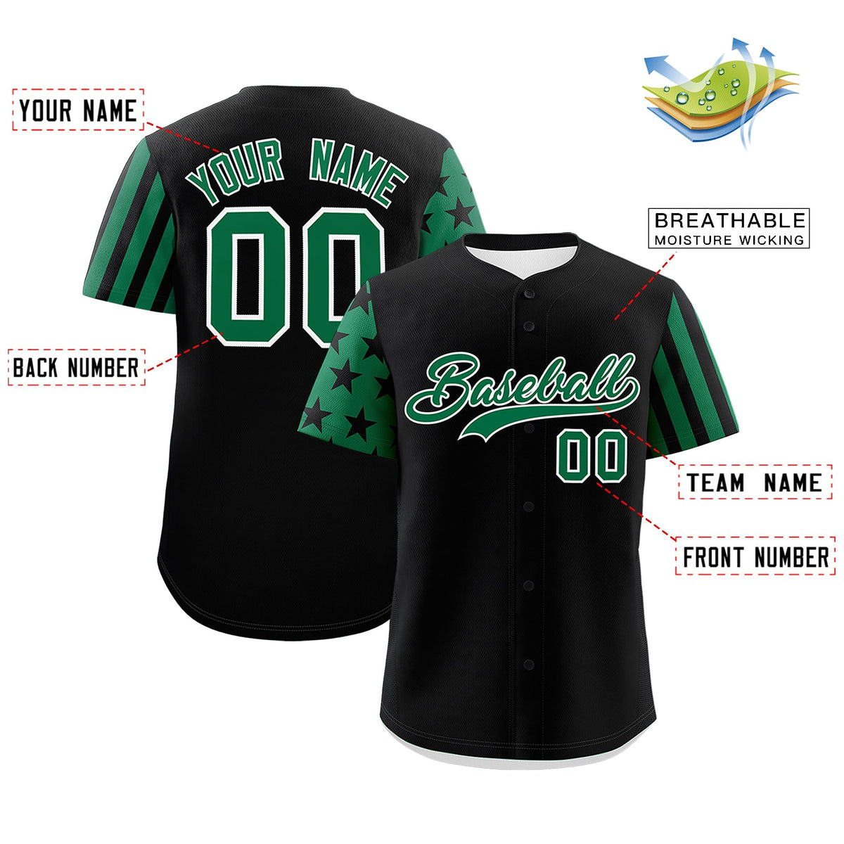 Custom Black Kelly Green American Flag Raglan Sleeves Baseball Jersey| KXKSHOP