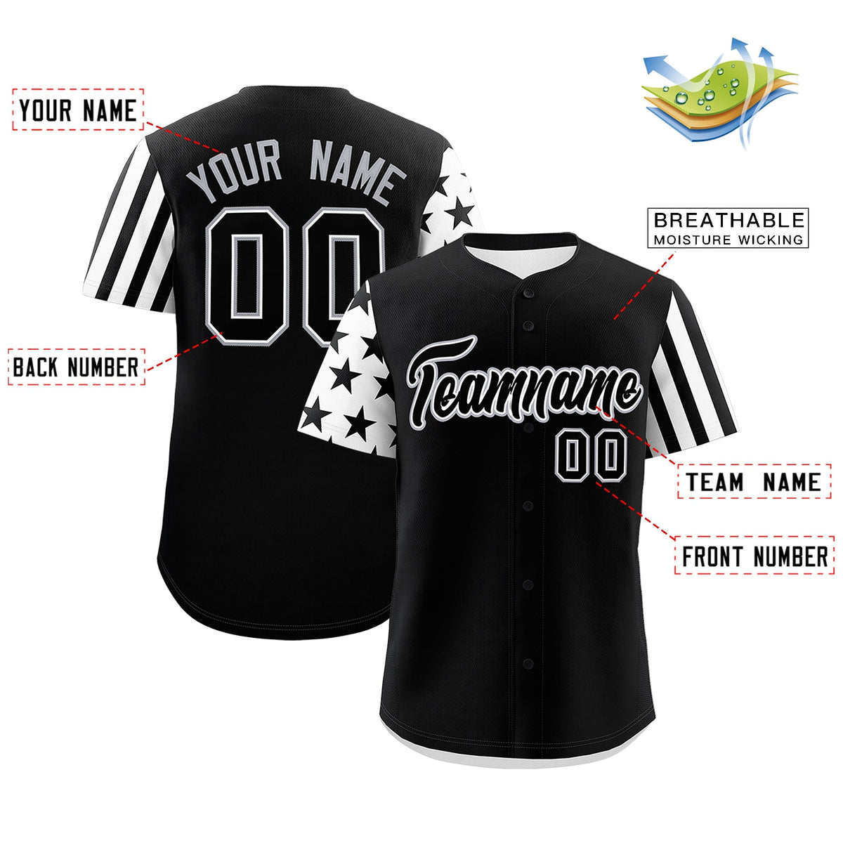 Custom Black White American Flag Raglan Sleeves Baseball Jersey| KXKSHOP