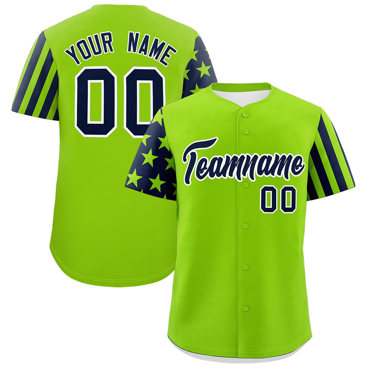 Custom Neon Green Navy American Flag Raglan Sleeves Baseball Jersey| KXKSHOP