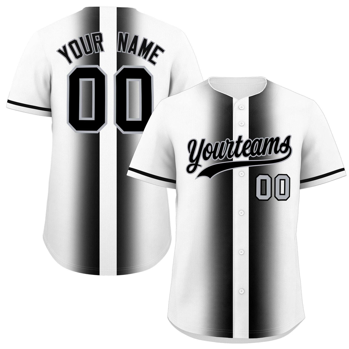 Custom White Black Lapel Gradient Fashion Authentic Baseball Jersey| KXKSHOP