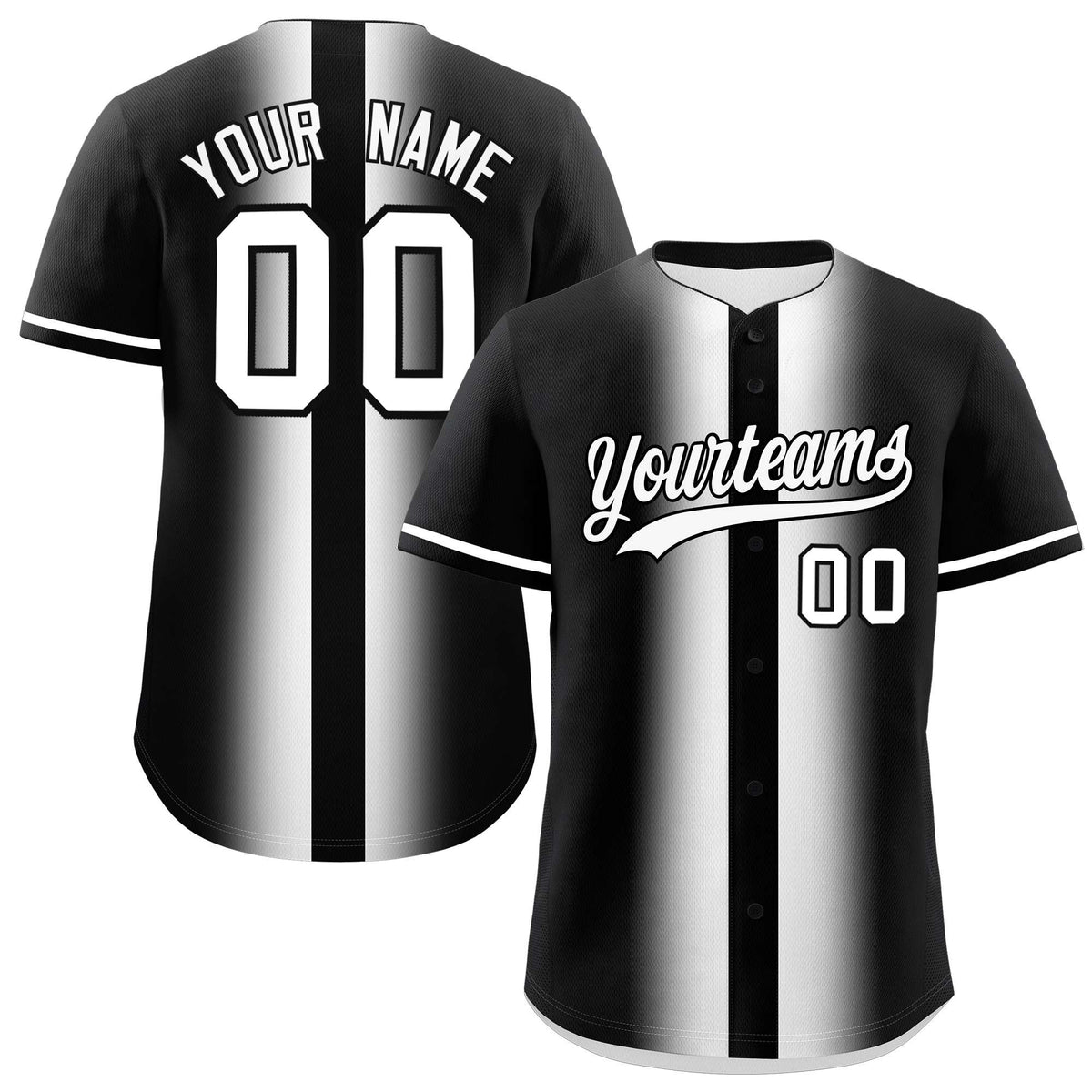 Custom Black White Lapel Gradient Fashion Authentic Baseball Jersey| KXKSHOP
