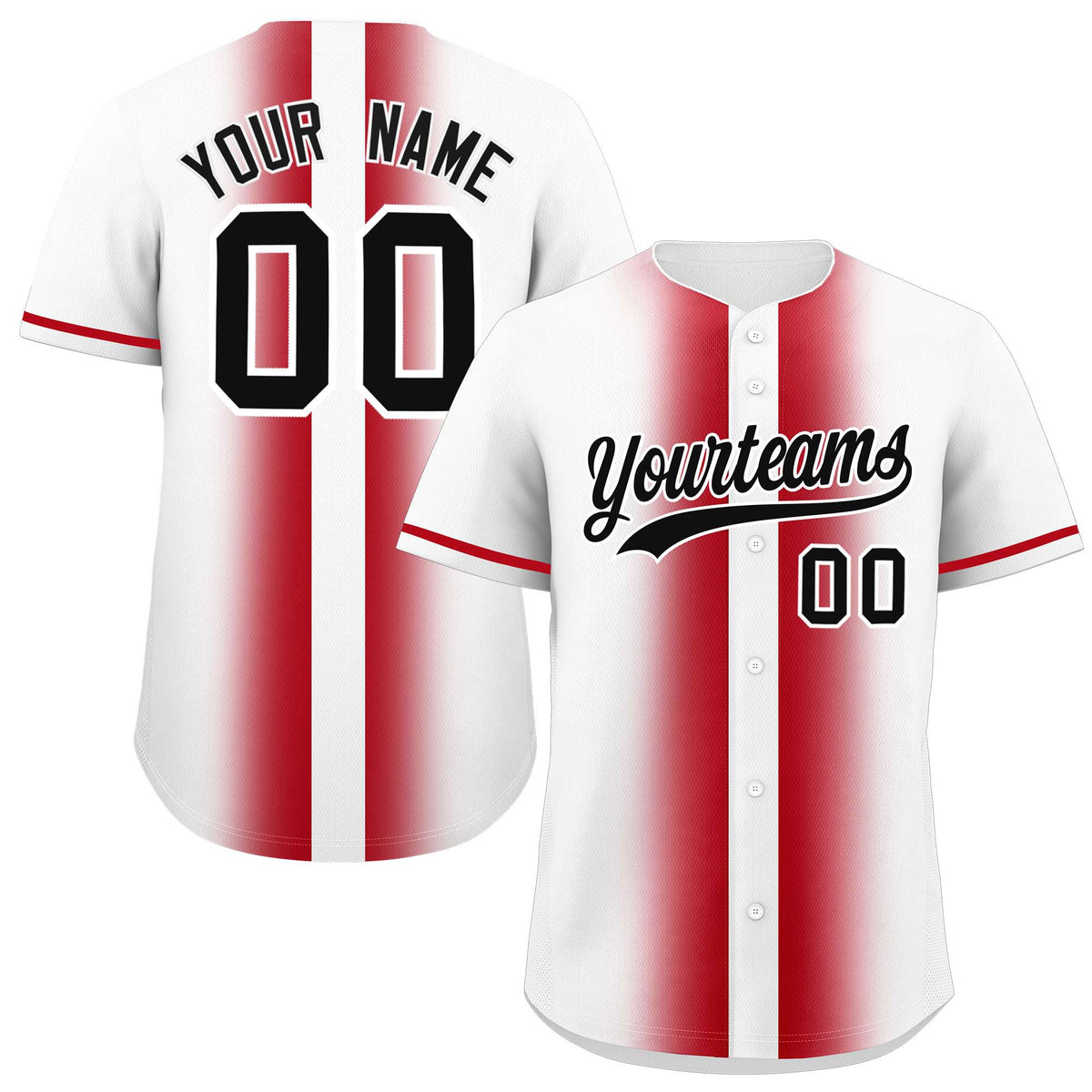 Custom White Red Lapel Gradient Fashion Authentic Baseball Jersey| KXKSHOP