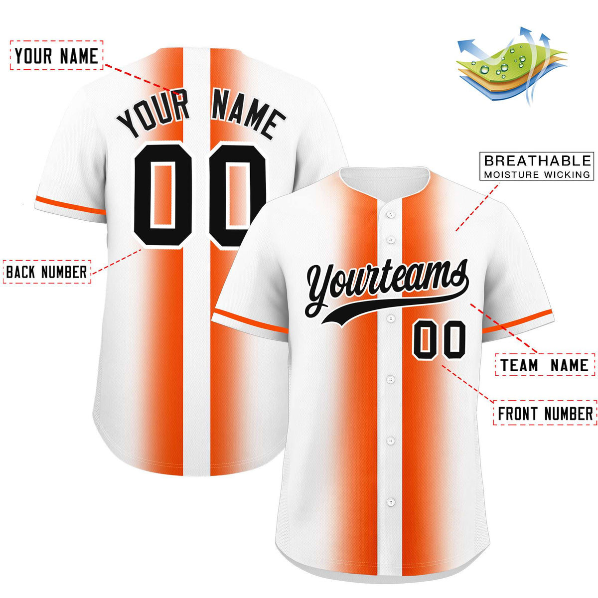 Custom White Orange Lapel Gradient Fashion Authentic Baseball Jersey| KXKSHOP