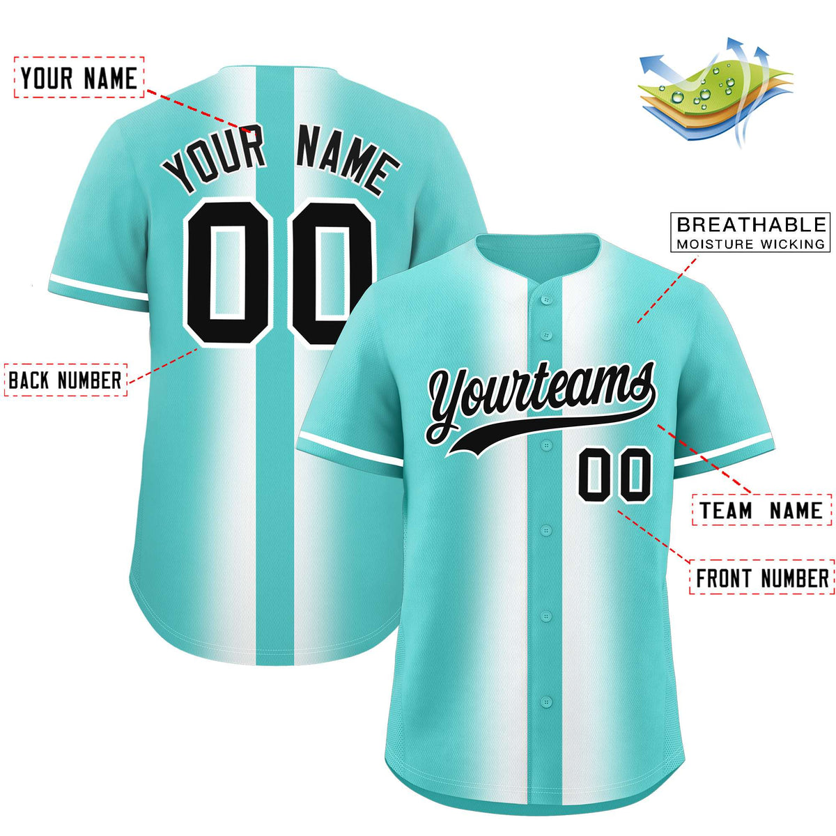 Custom Bright Green White Lapel Gradient Fashion Authentic Baseball Jersey| KXKSHOP