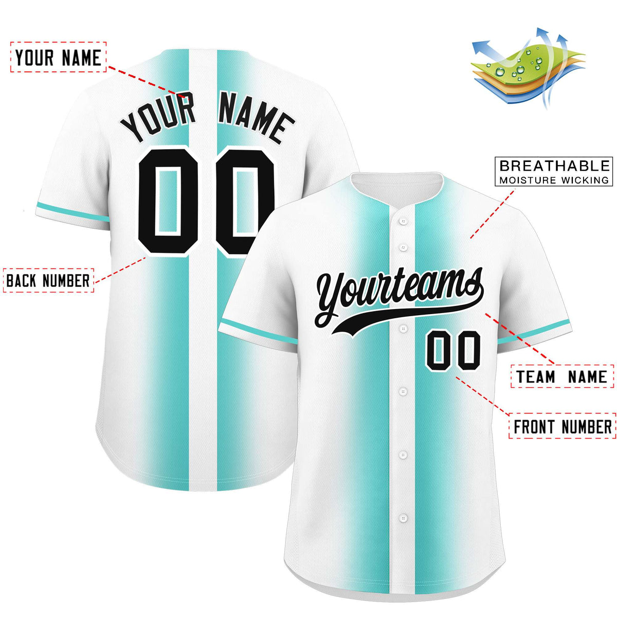 Custom White Bright Green Lapel Gradient Fashion Authentic Baseball Jersey| KXKSHOP