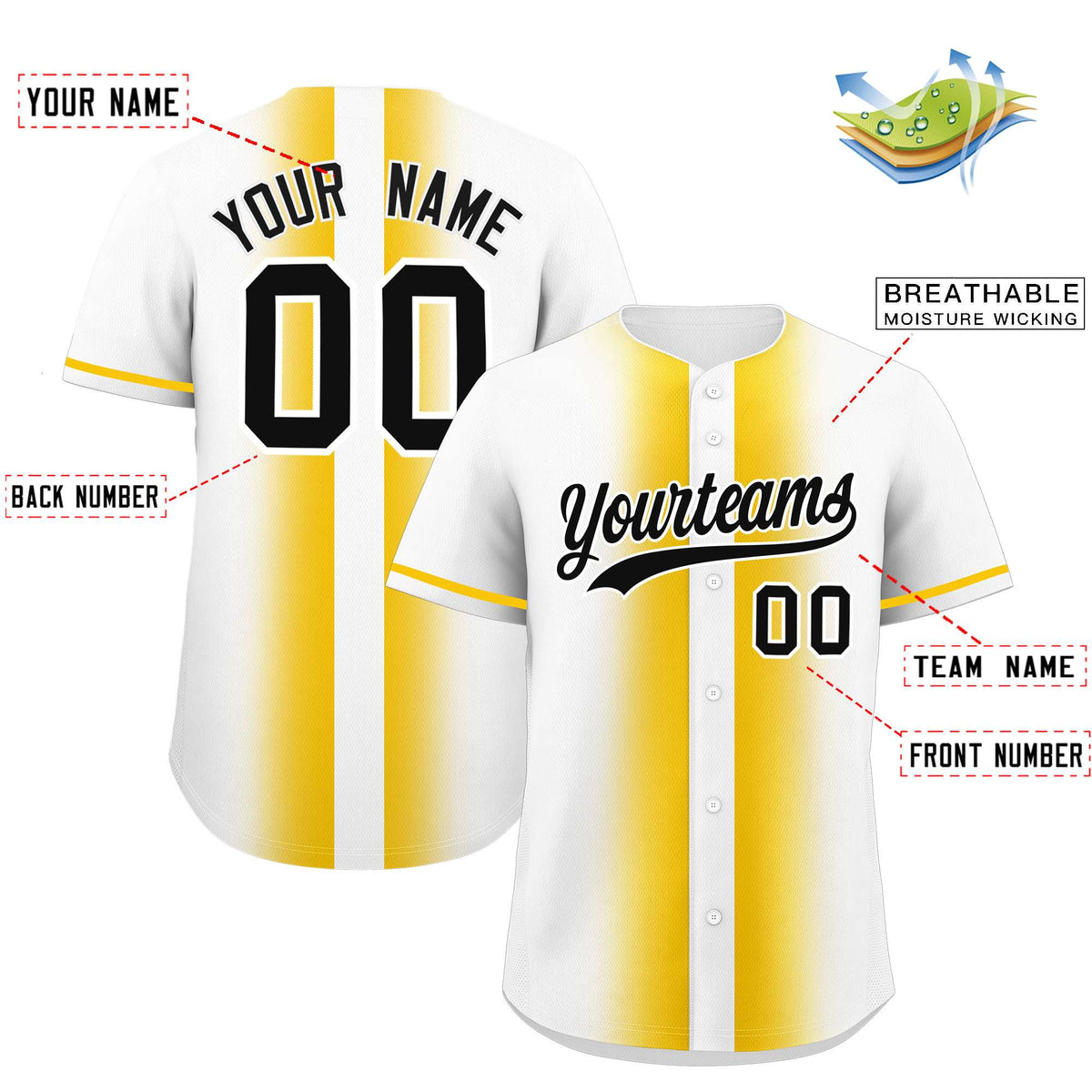 Custom White Gold Lapel Gradient Fashion Authentic Baseball Jersey| KXKSHOP