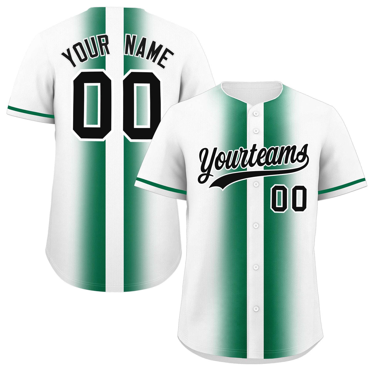 Custom White Kelly Green Lapel Gradient Fashion Authentic Baseball Jersey| KXKSHOP