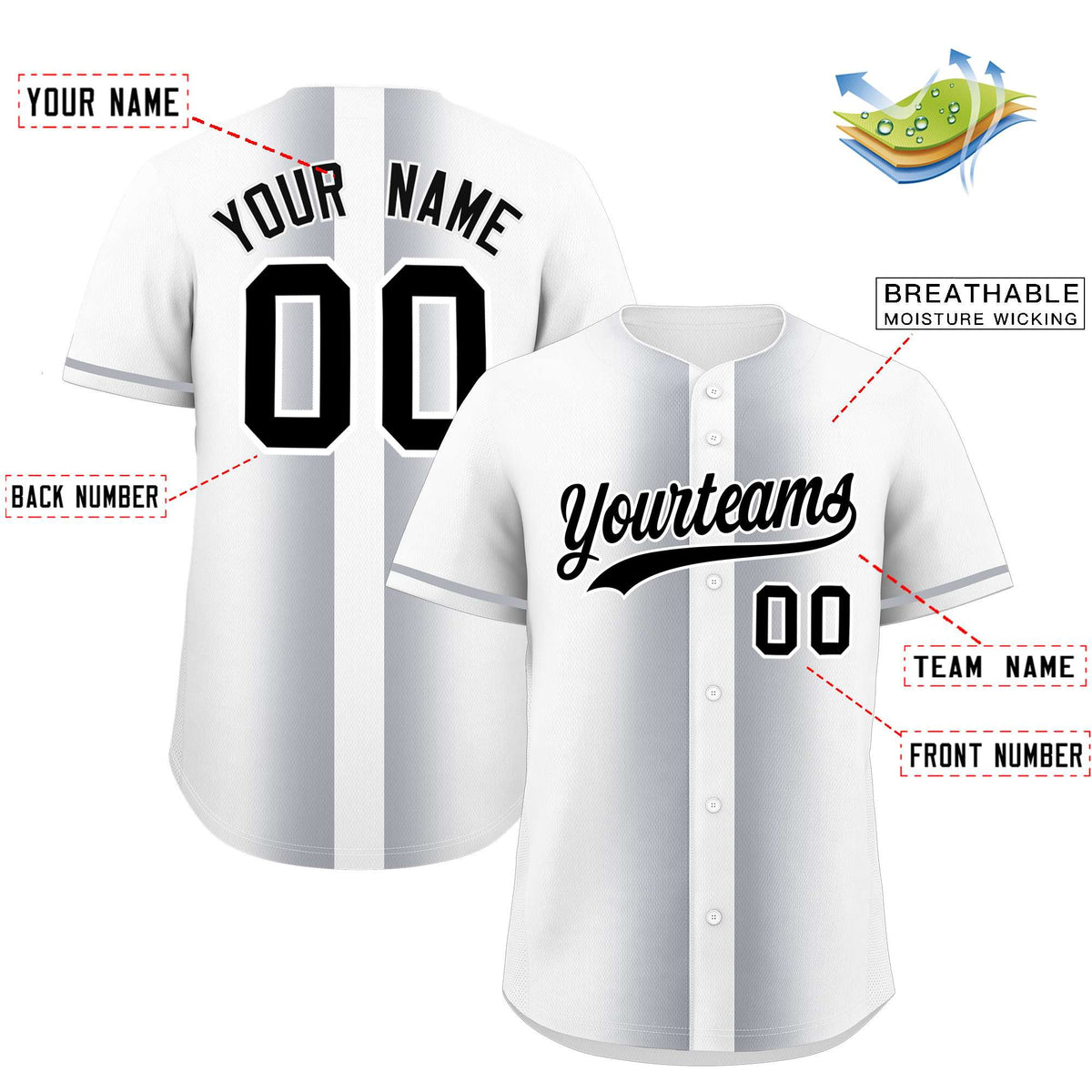 Custom White Silver Lapel Gradient Fashion Authentic Baseball Jersey| KXKSHOP