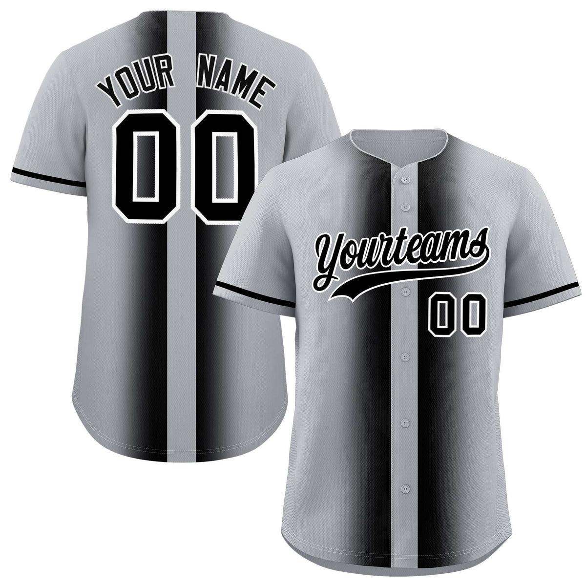 Custom Silver Black Lapel Gradient Fashion Authentic Baseball Jersey| KXKSHOP