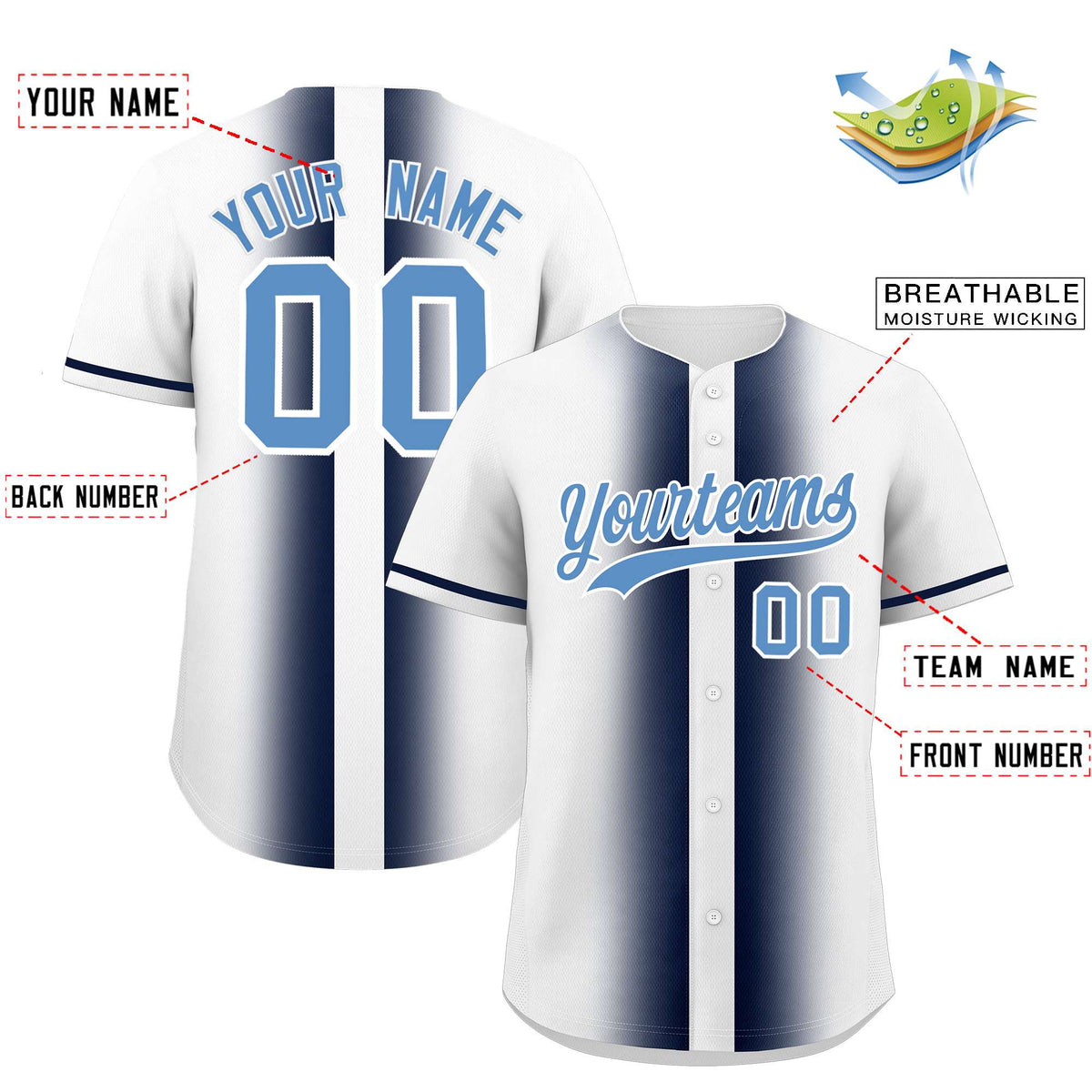 Custom White Navy Lapel Gradient Fashion Authentic Baseball Jersey| KXKSHOP