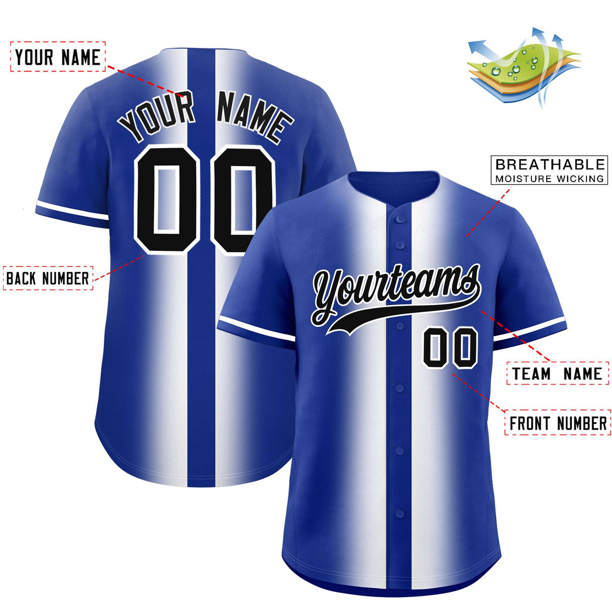 Custom Royal White Lapel Gradient Fashion Authentic Baseball Jersey| KXKSHOP