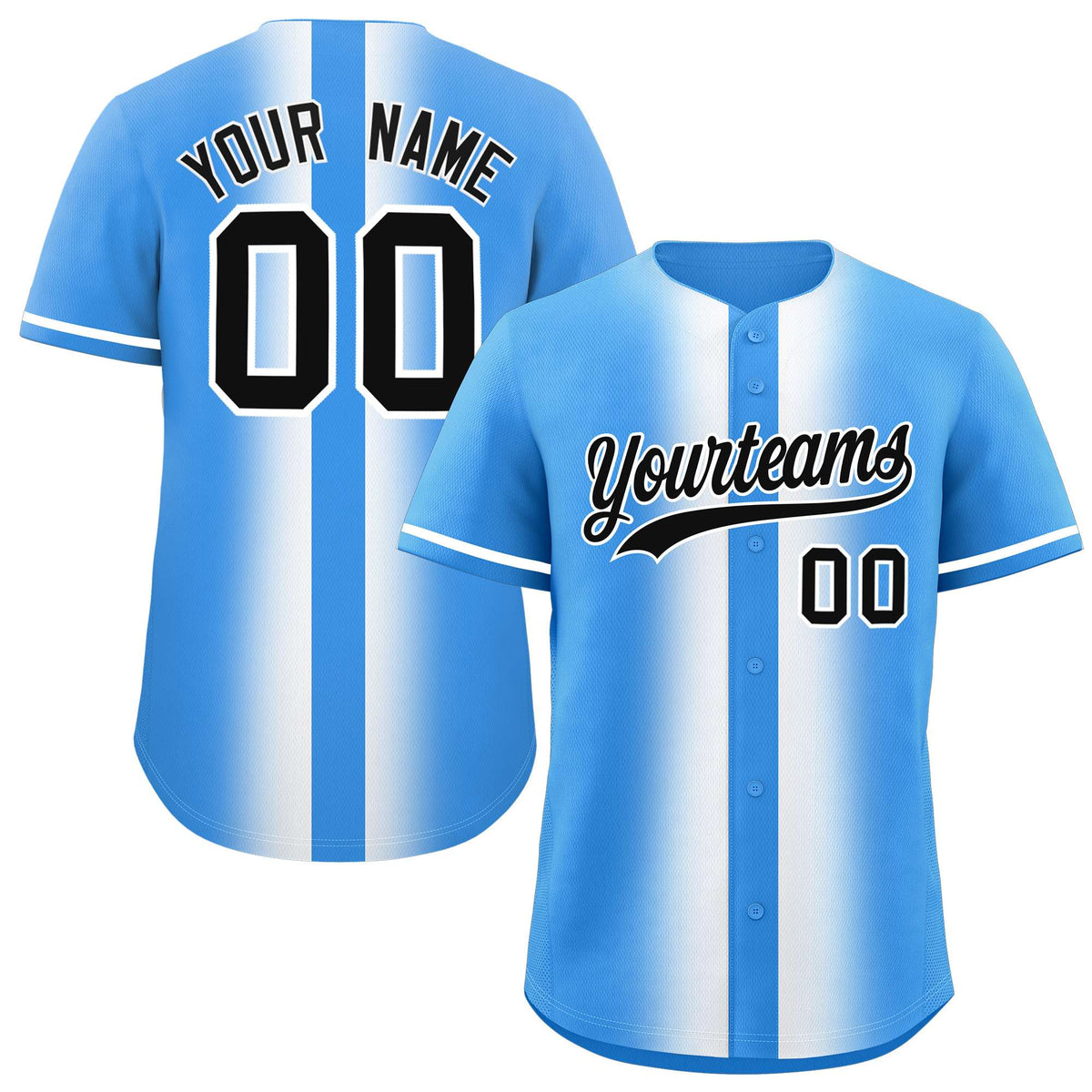 Custom Powder Blue White Lapel Gradient Fashion Authentic Baseball Jersey| KXKSHOP