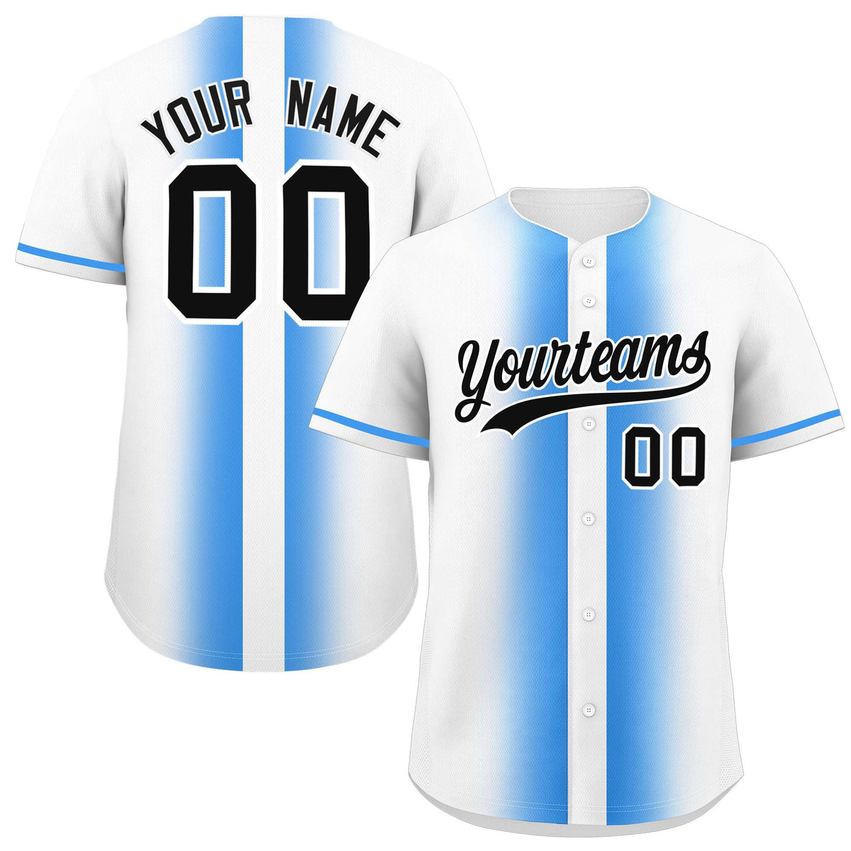 Custom White Powder Blue Lapel Gradient Fashion Authentic Baseball Jersey| KXKSHOP